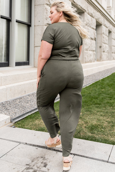 Plus Size Drawstring Waist Surplice Jumpsuit