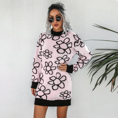 Floral Dropped Shoulder Sweater Dress