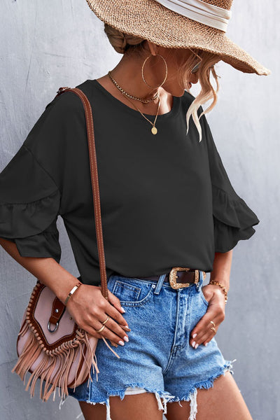 Flare Sleeve Round Neck Tee