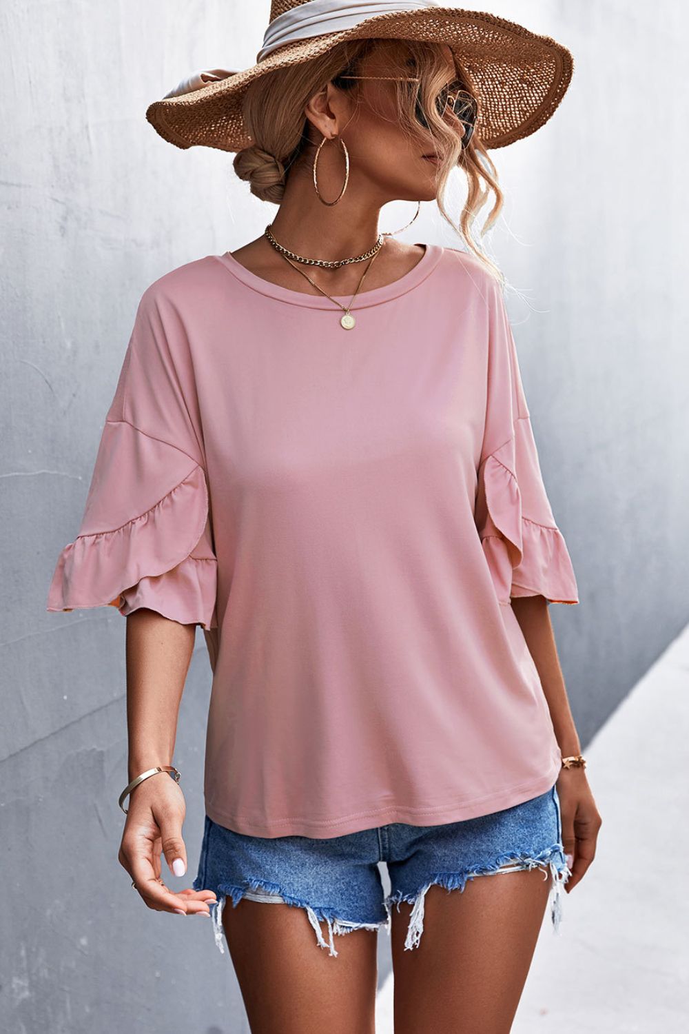 Flare Sleeve Round Neck Tee