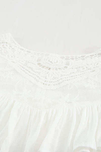 Lace Yoke Ruffled Short Sleeve T-Shirt